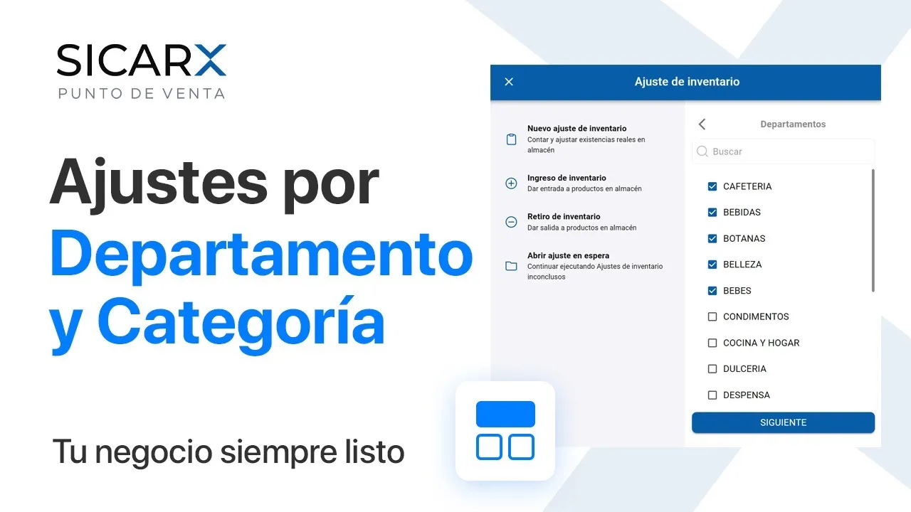 ¿Cómo Realizar Ajustes de Inventario por Departamento y Categoría en SICAR X?