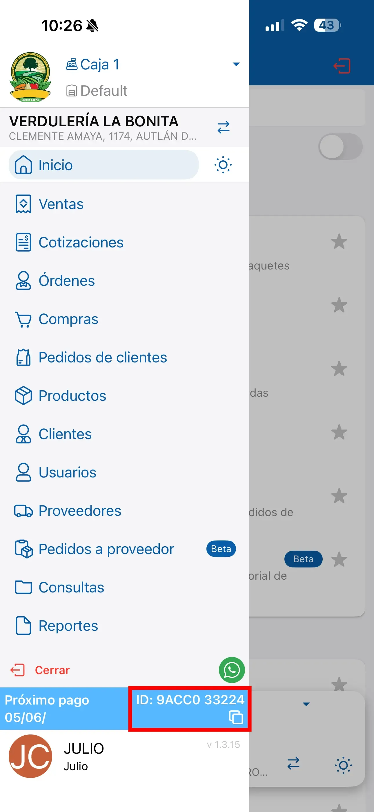Ubicación del ID en la App de SICAR X