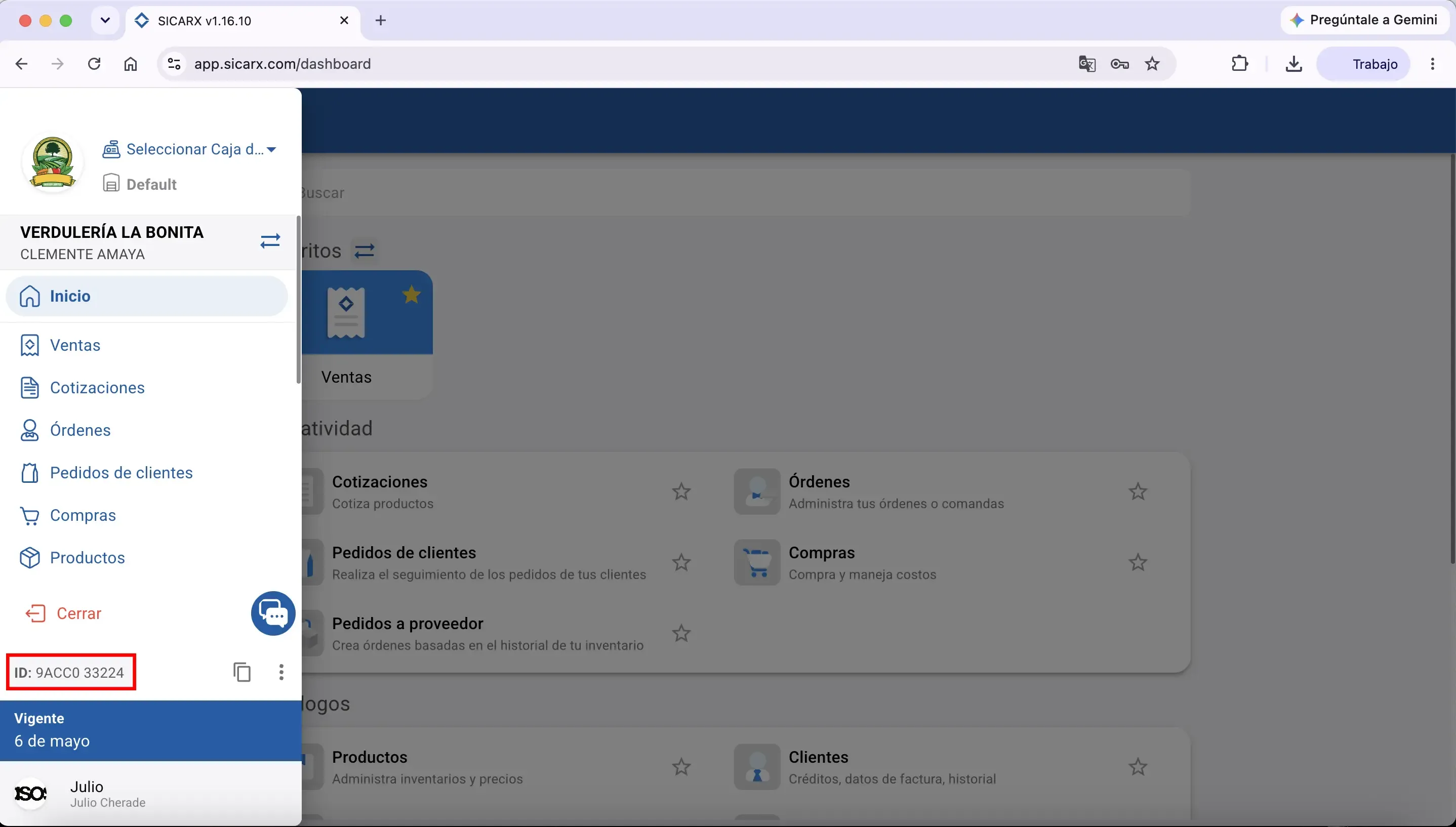 Ubicación del ID en SICAR X Web