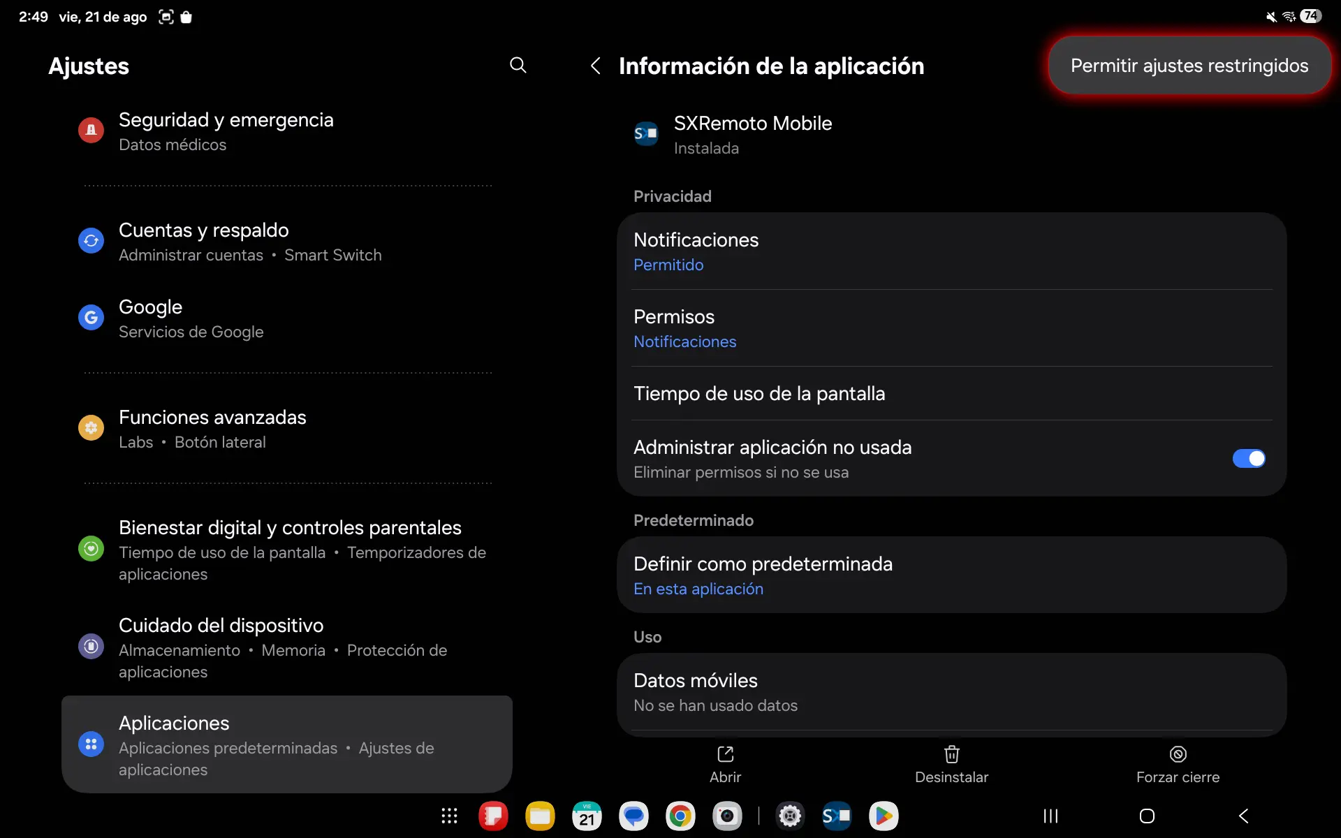 Android 15 y 16 - Ajustes restringidos