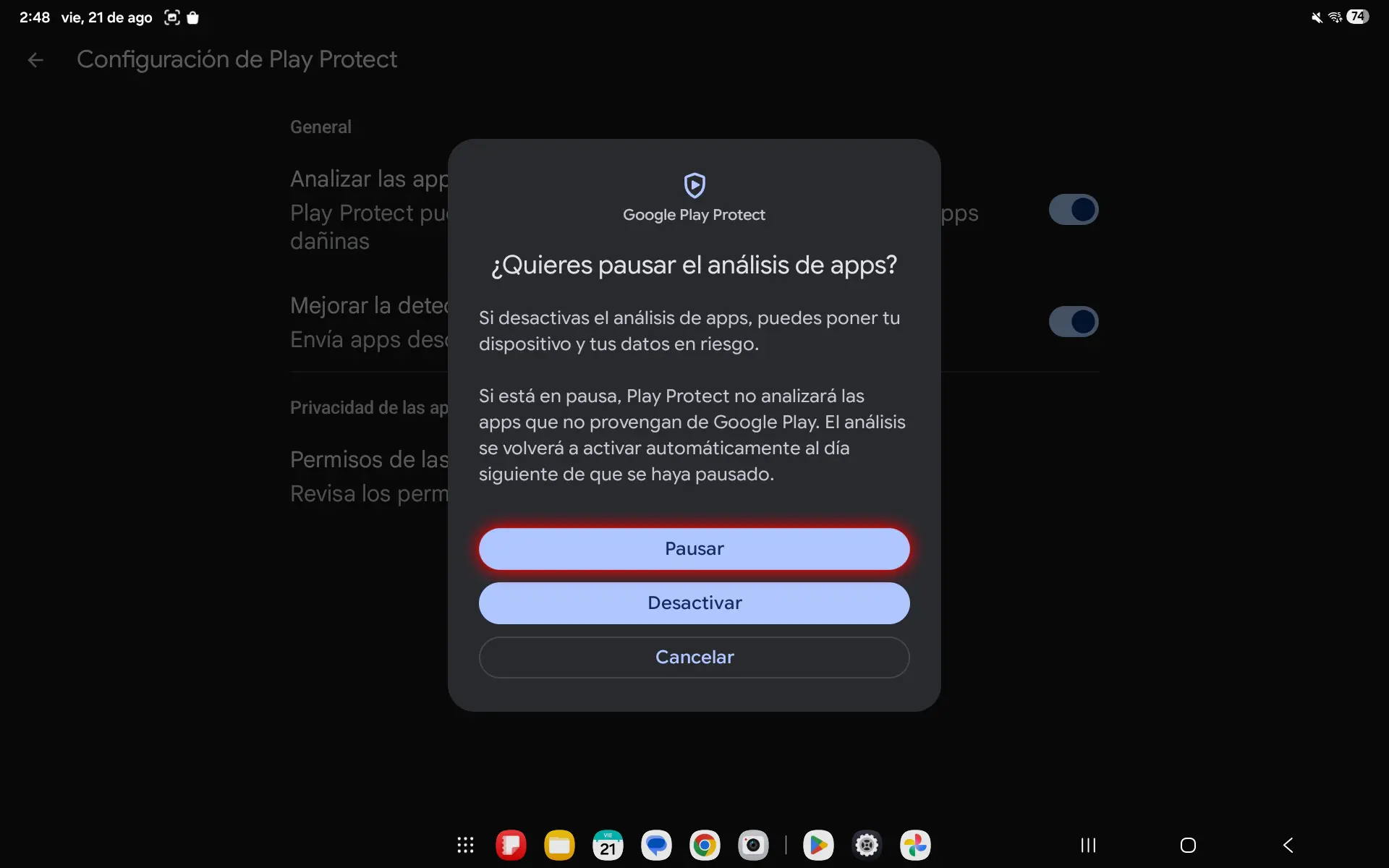 Con cuenta - Confirma la desactivación